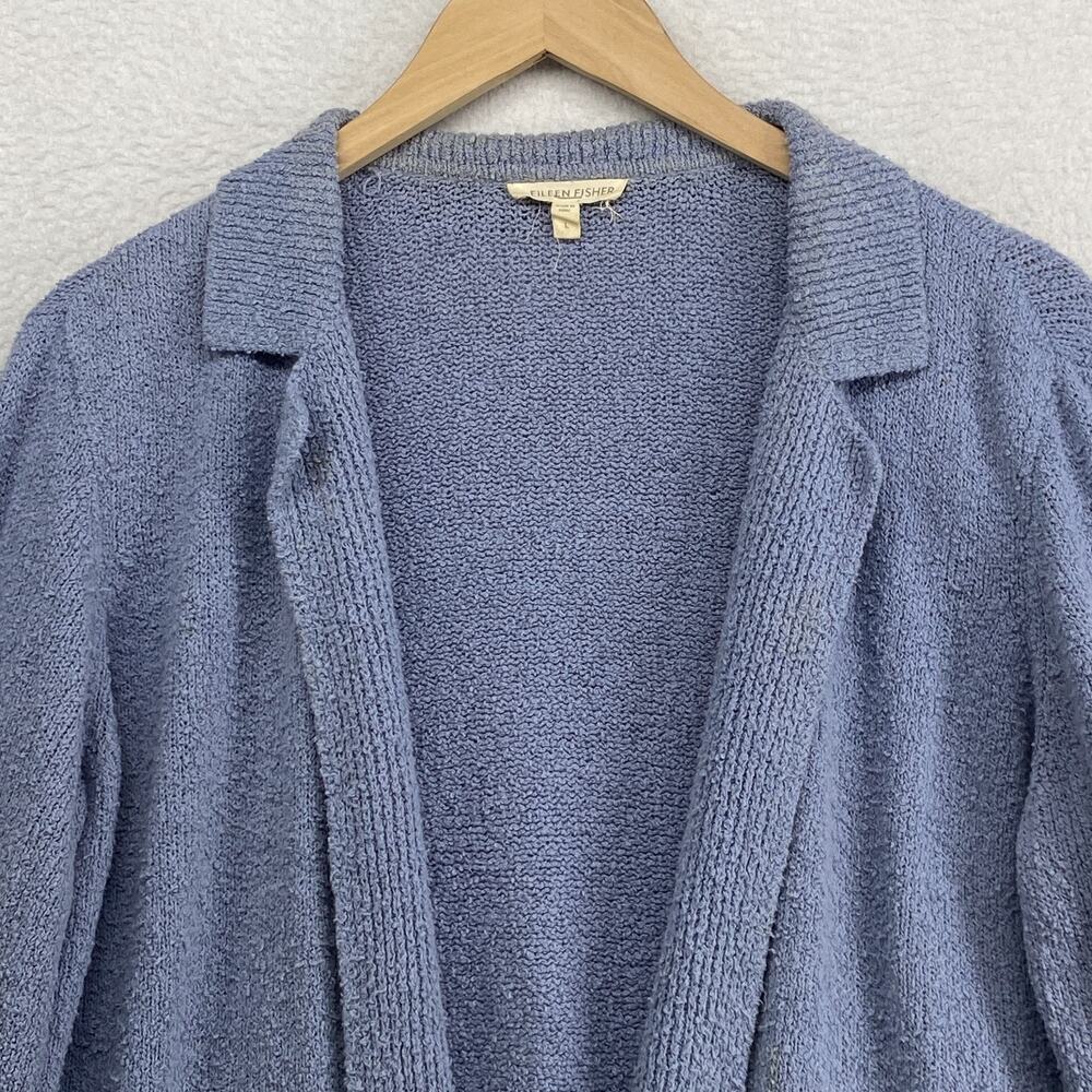 EILEEN FISHER Sweater L Organic Cotton Cardigan Blazer Open Front Pockets Blue - Picture 4 of 14